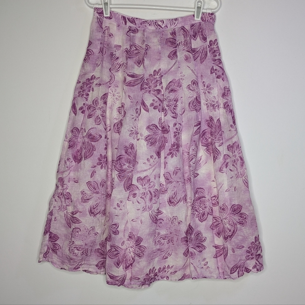J Jill Purple White Floral Linen & Cotton A Line Skirt 2P